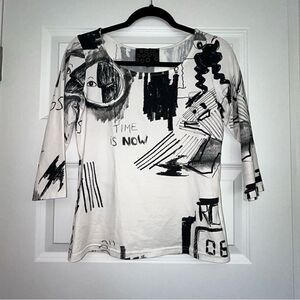 NY 77 Time is Now Abstract Print 3/4 Length Sleeve Shirt